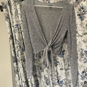 Aerie Tie Front Wrap Around Gray Silver Sparkly Convertible Cardigan Sweater